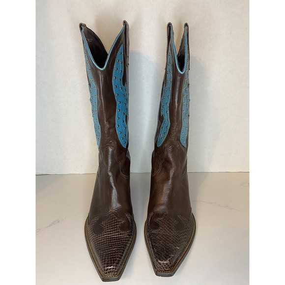 BCBG Girls Shoes - BCBG Girls Cowboy Style Boots Dark Brown Turquoise Size 9B